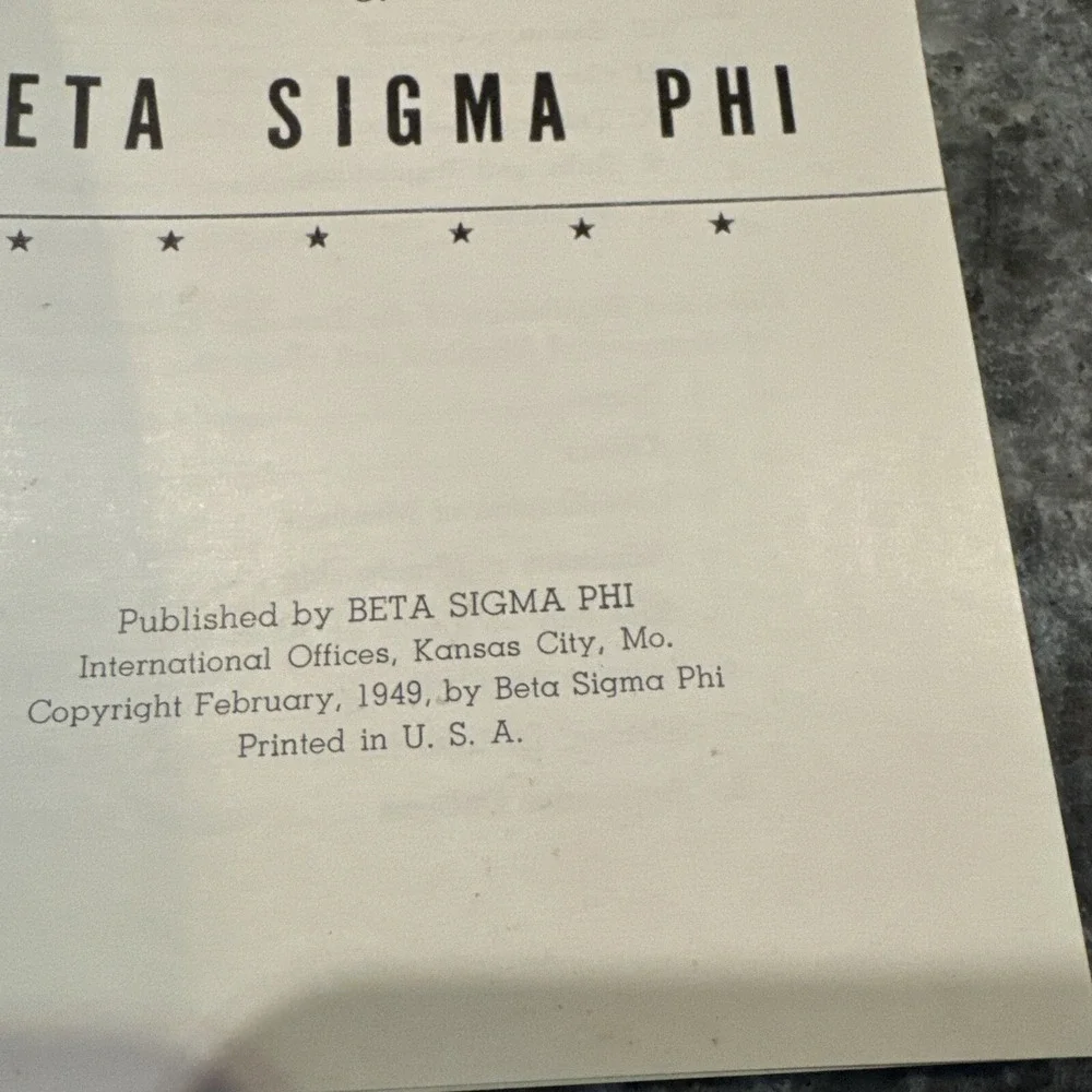 1949 Chapter Manual Beta Sigma Phi International Offices Kansas City, MO HTF